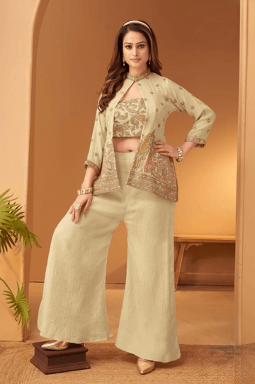 Beige Indo-Western Palazzo Set