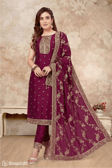 Deep Maroon with embroided shawl