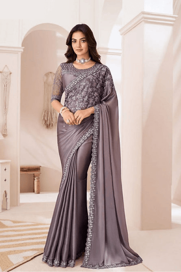 Grey Satin Saree