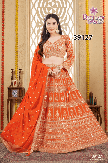 Orange Embroidered Lehenga Choli