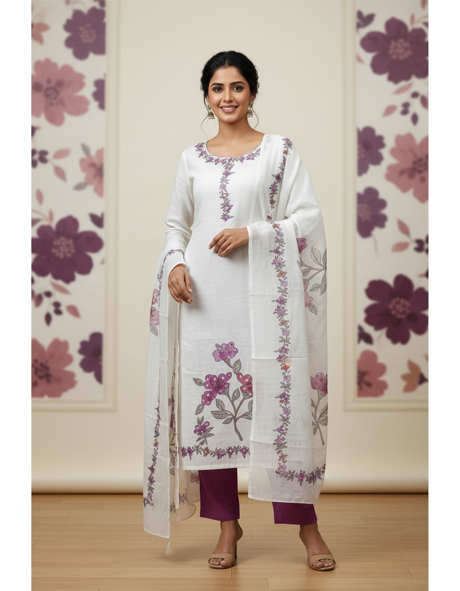 White floral kurti set