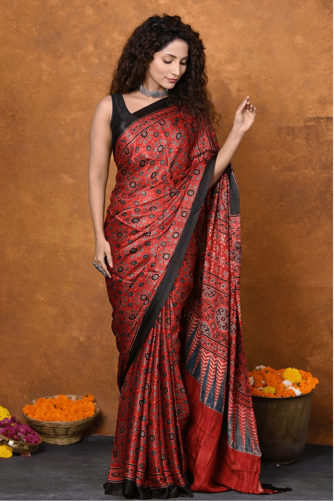 Tussar Silk with Black Motifis
