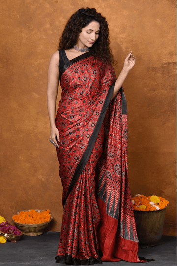 Tussar Silk with Black Motifis