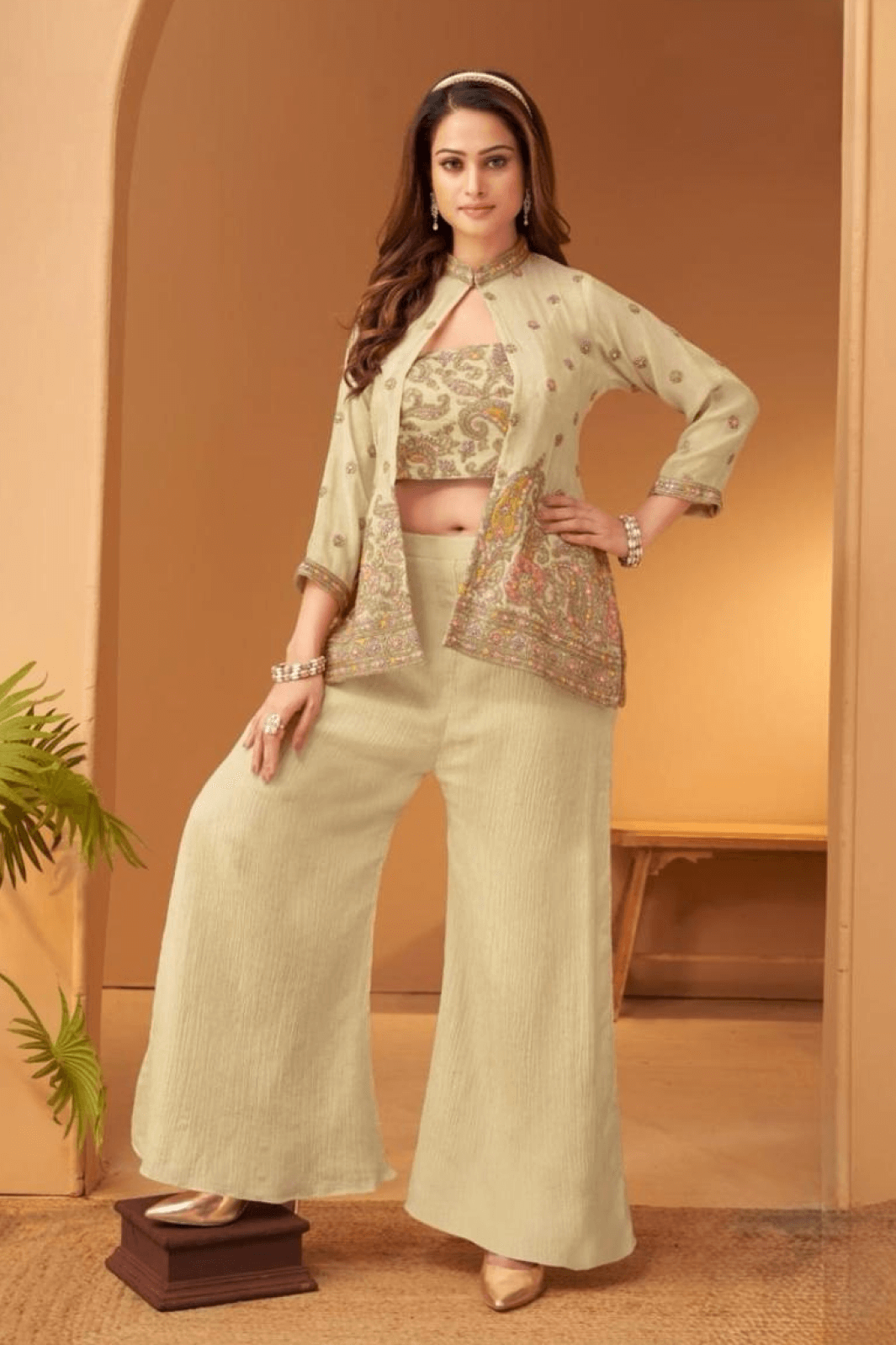 Beige Indo-Western Palazzo Set