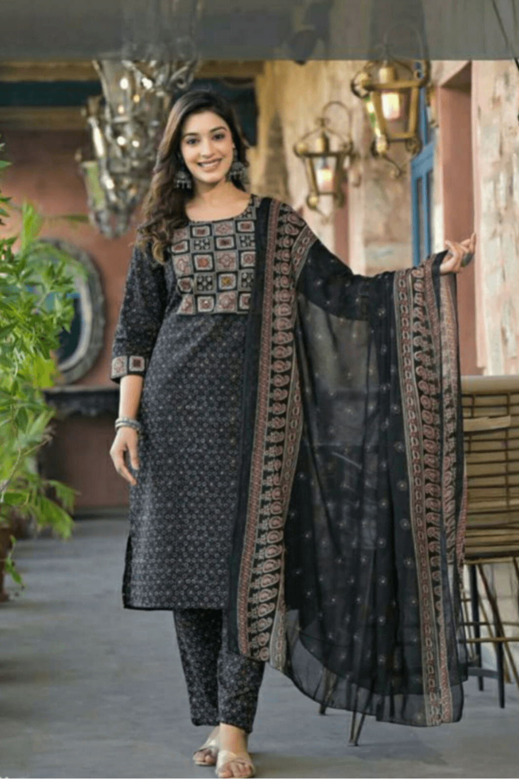 Black Muslin Kurta Set