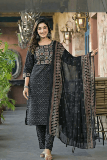 Black Muslin Kurta Set